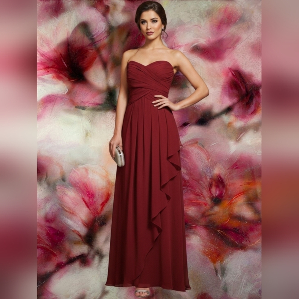 David's Bridal Strapless Crinkle Chiffon Dress